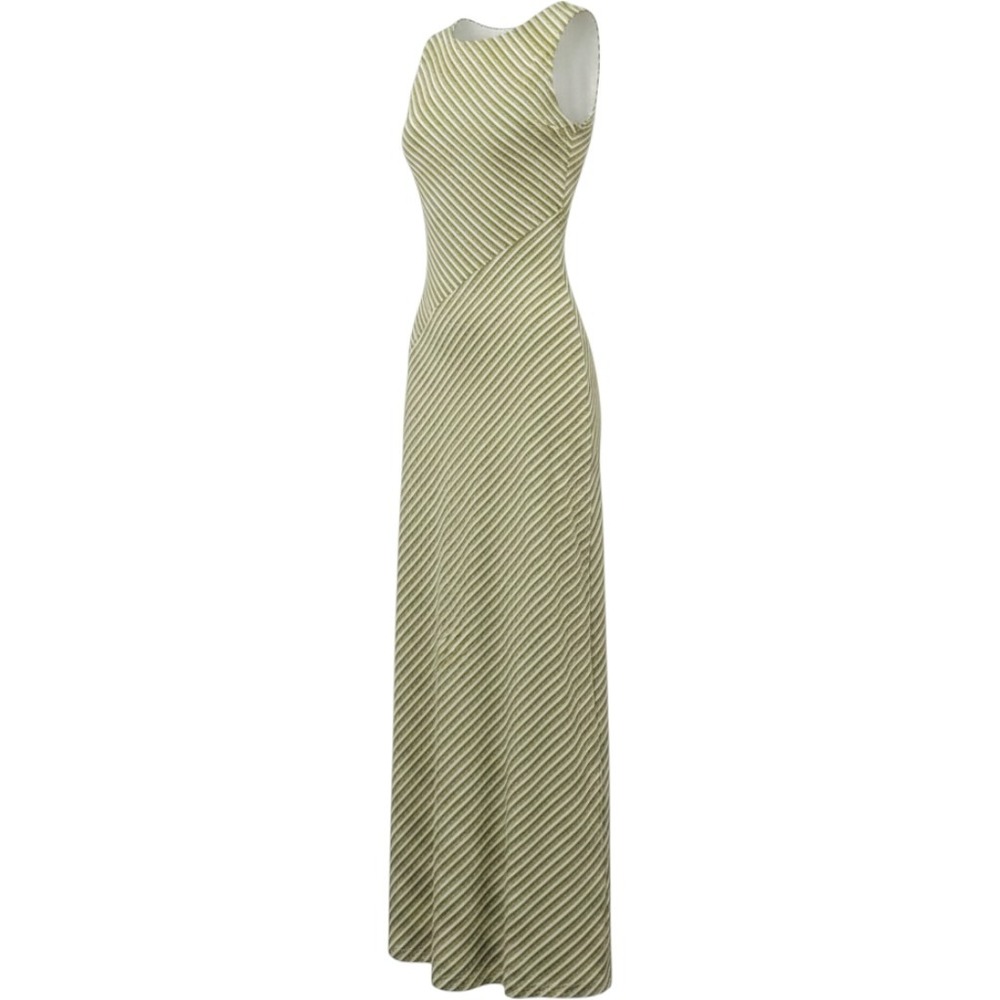 Mon Renn Ripple Midi Dress Womens XS Olive Beige Knit Textured Stripe Sleeveless